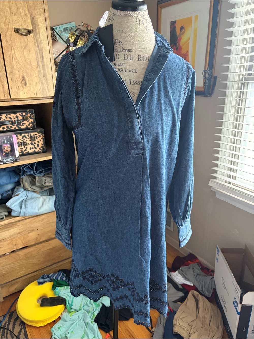 Rails Denim Fernanda Tunic Shirt Dress with Eyelet Design - Blue - XS NWT